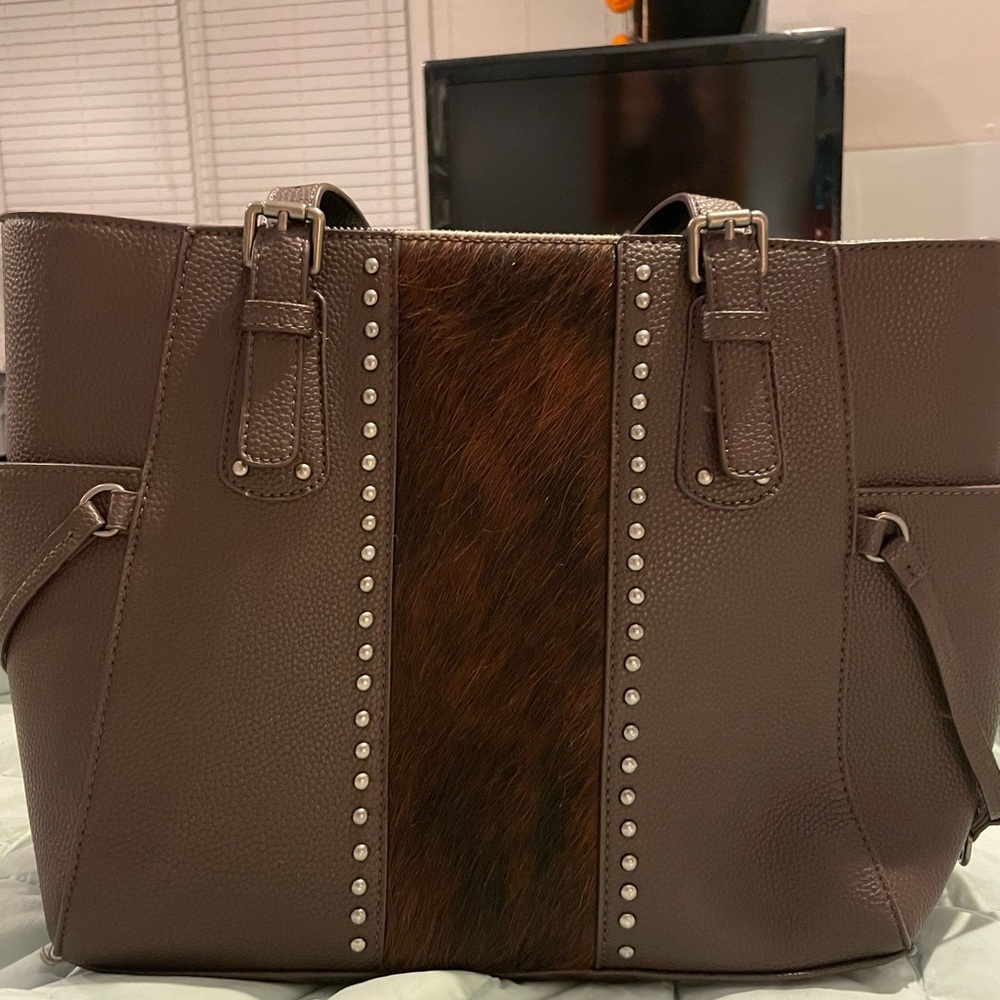 Brown Leather cowhide Tote Bag